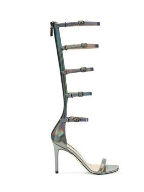 Stuart Weitzman Iridescent Holographic Knee-High Gladiator Heels - Silver Shine